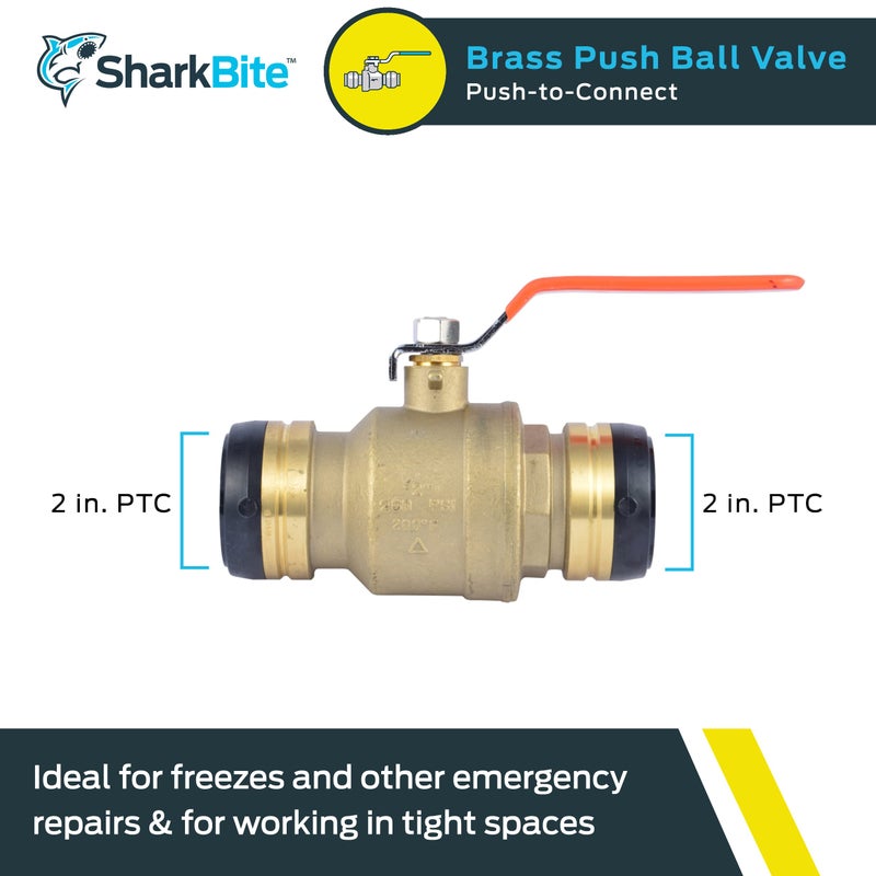 SharkBite 2 Inch Ball Valve, Push to Connect Brass Plumbing Fitting, PEX, Copper, CPVC, PE-RT and HDPE Pipe, UXLBV54 - Image 2